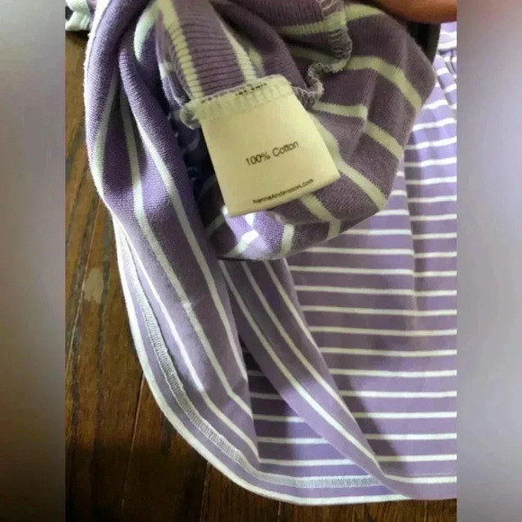 Hanna Andersson Girls 5 (110cm) Purple/Light Blue Striped Short Sleeve Dress - Picture 5 of 6